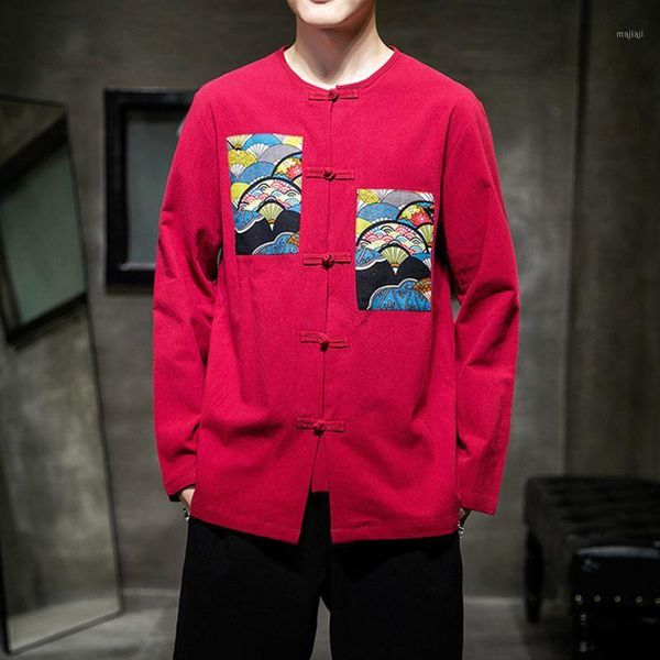 

men's casual shirts sinicism store printing chinese style shirt mens vintage 2021 spring summer red male long sleeve oversize1, White;black