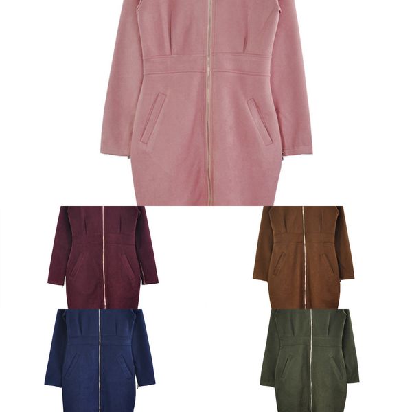 

taovk women's dress long sleeve bodycon zippers vintage stand collar office women's dresses h1210, Black;gray