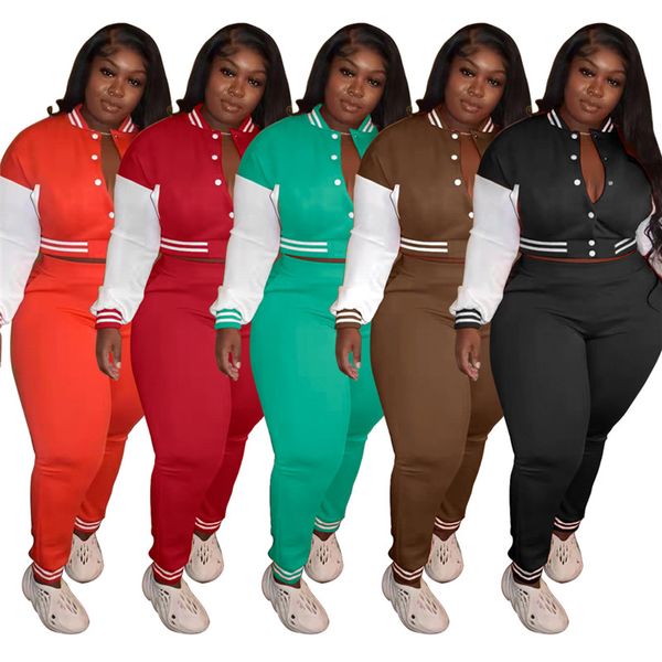 3xl 4xl 5xl plus size beisebol uniforme mulheres faixas de manga longa casaco de manga de moletom Dois 2 peças conjunto de outono winter sweatsuits jogo de harmonização atacado 6544