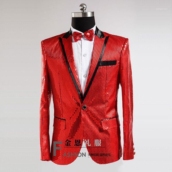 All'ingrosso- 2017 Mens oro / blu / bianco / rosso vestito da smoking con paillettes Wedding Stage Performance Blazers Pant Suit1