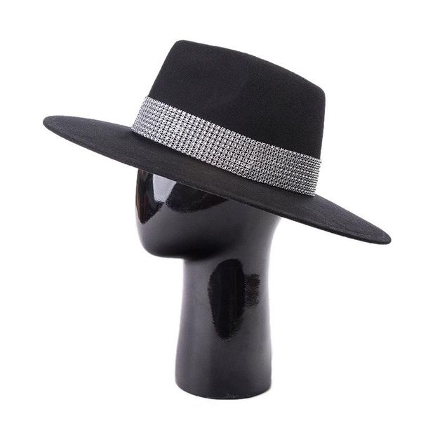 

202010-hh8149b autumn winter black wool water drill mesh lady fedoras cap men women leisure panama jazz hat, Blue;gray