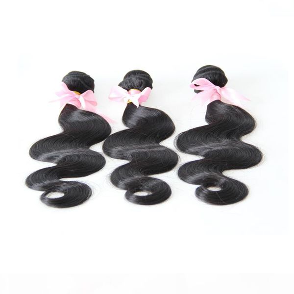 

body wave bundles unprocessed hair weft extension 3pcs human hair weave natural color 1b, Black