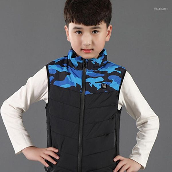 

children keep warm 3 areas heated vest usb charging heating jacket smart heated cotton vest for outdoor kids running cycling1, Gray;blue