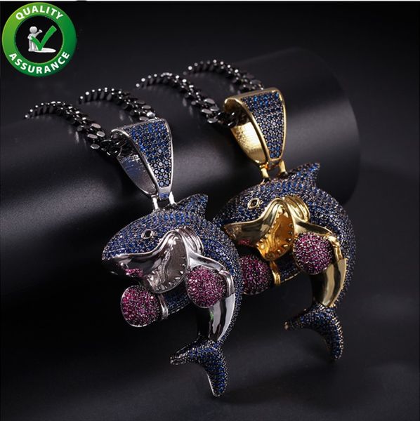 

iced out цепи проектировщик ожерелье хип-хоп ювелирных изделий mens кубинский link chain бокс акулы подвеска luxury алмазный bling rock punk, Silver