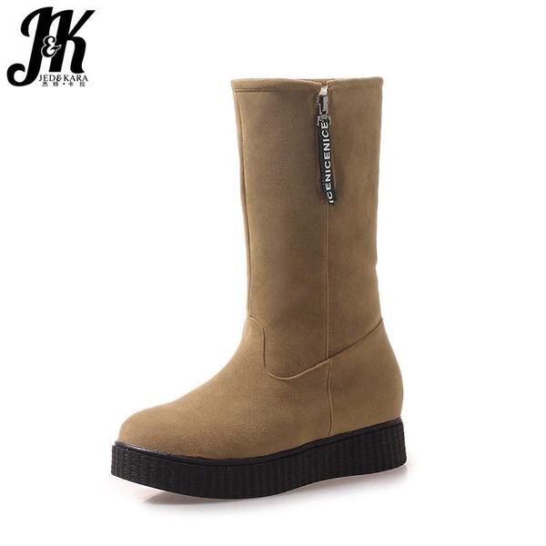 

jk winter women snow boots round toe thick plush warm footwear flock low heels casual female boot platform shoes women black