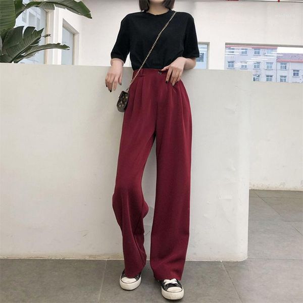 

summer wide leg pants female students 2020 new high waist thin mopping pants loose straight casual suit1, Black;white