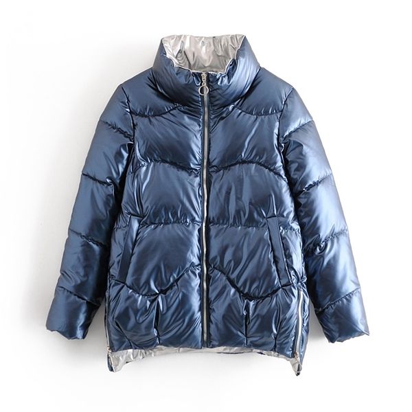 

new women winter parkas jackets thick warm down cotton coats solid shiny fabric parkas zipper padded pocket cold outwear 201225, Black