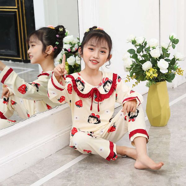 

long children's pajamas spring and autumn sve cute middle school girls thin milk silk home cloth, Blue;red