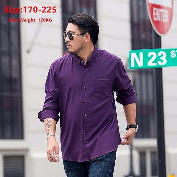 

men's dress shirts long sleeve for men oversize 170kg white button up formal business black shirt mens plus size loose male clothing, White;black