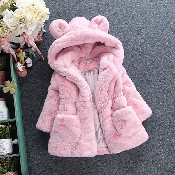 2-7years Baby Girl Одежда для детей Искусственный меховой куртку с капюшоном Симпатичный толще теплый мягкий малыш пальто детская зимняя одежда BC1861 201126