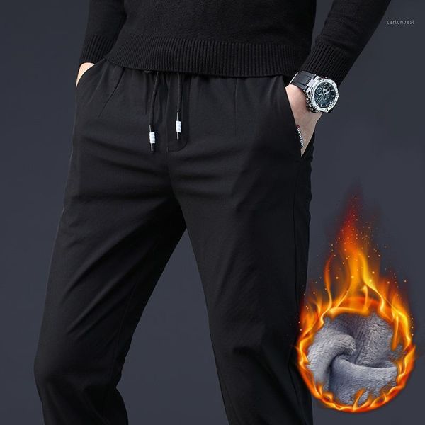 

men's pants mrmt 2021 brand winter trousers slacks for male plus velvet thickening trouser1, Black
