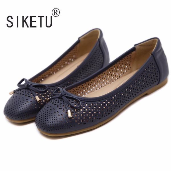 

siketu brand bowtie pu round toe holes women loafers casual ballet flats shoes c1114, Black