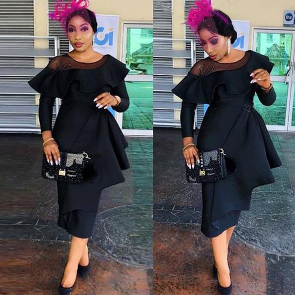 

elegant sheath cocktail dresses black evening dress asymmetrical neck slim satin ruffled charming party prom dress v53