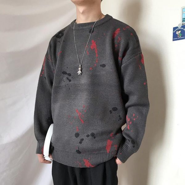 

hip hop graffiti loose round neck couple sweater japanese oversize ink splash knitted pullover sweaters for men and women1, White;black