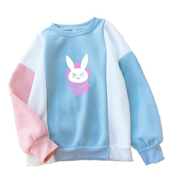 

print pullover women hoodie ow d.va sweatshirt cartoon autumn winter harajuku fleece color hit streetwear rabbit kawaii dva xvdkx, Black;white