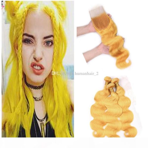 

yellow hair extensions with lace closure european human hair 3pcs with lace closure yellow body wave hair extensions with lace closure, Black;brown
