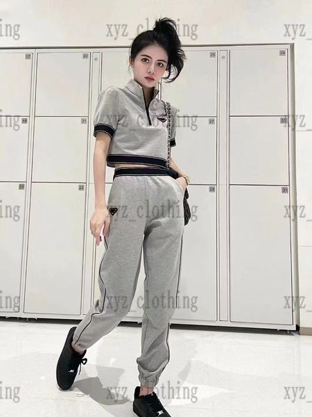 

pra womens zipper t shirts pants sets brand designer tracksuits womens pant set sports wear polo jacket casual trousers elastic waist short, White