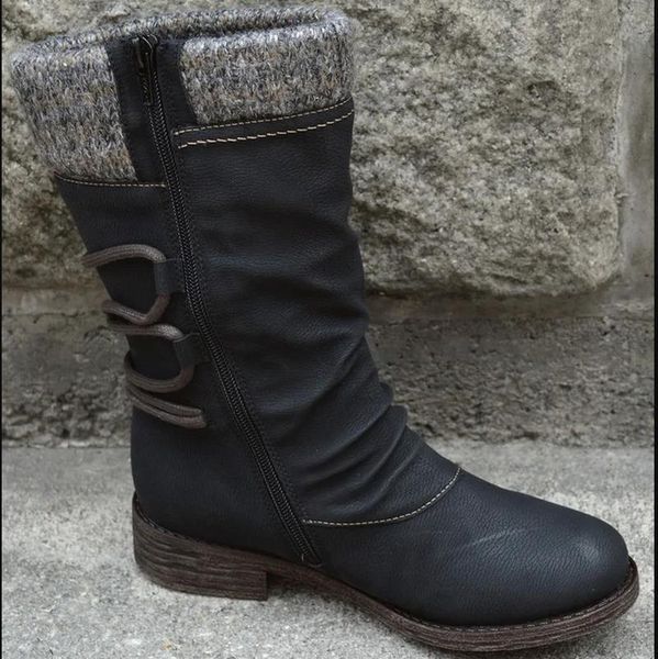 

горячие 2020 новая осень ранняя зима обувь женщины плоский каблук сапоги мода вязание пэчворк женские сапоги короткие botas, Black