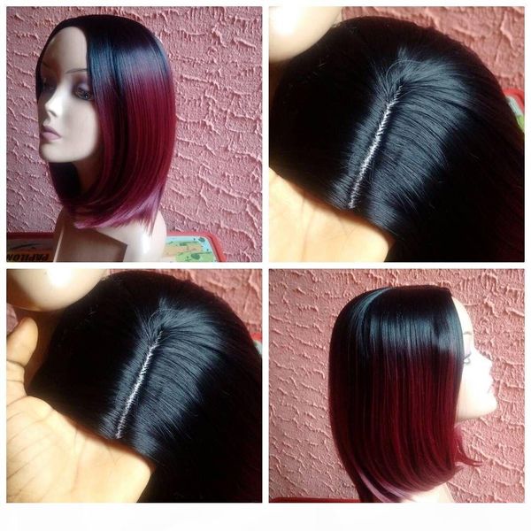 

heat resistant ombre synthetic wigs hair straight glueless synthetic short bob wig synthetic lace front wig side part combs&straps, Black