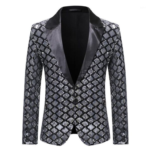 

sweetwoo shiny sequin blazer men royal blue glitter tuxedo blazers mens suit blazer jacket nightclub stage singer prom1, White;black