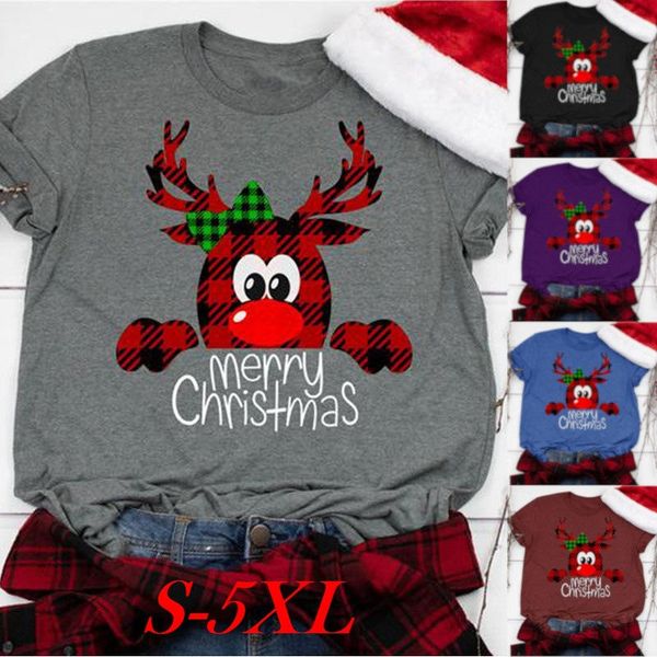 

womens summer casual round neck blouses christmas crab printing loose t-shirts, White