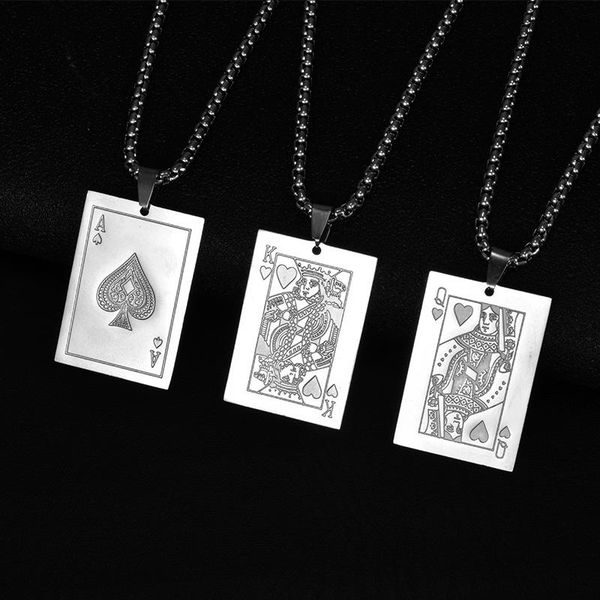 

meetvii fashion stainless steel hiphop style pentand necklace for women men poker creative hip hop jewelry couple necklace, Silver