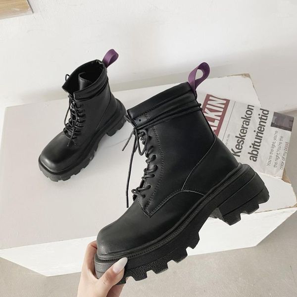 

boots 2021 winter woman chunky ankle fashion brand platform genuine leather ladies shoes gladiator women black 5cm1