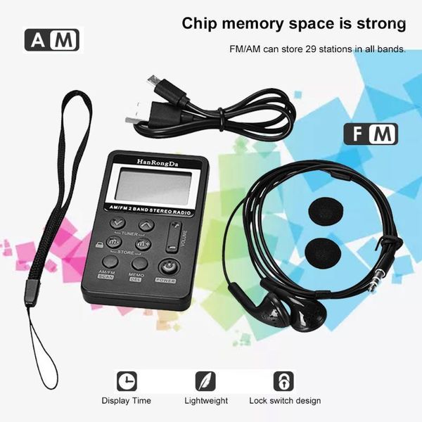 

portable radio rechargeable battery fm/am radio with lcd display adjustable volume 3.5mm earphone1