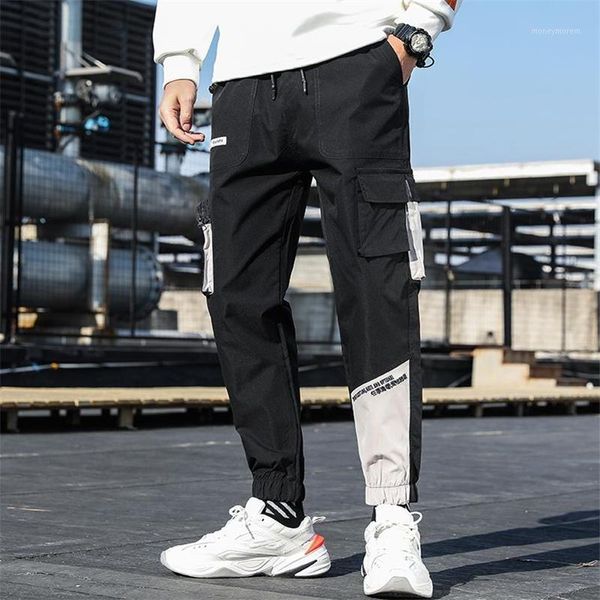 

spring hip hop joggers мужчины гарм брюки ленты ленты человек спортивные устройства строительная одежда повседневная мужская брожащие брюки, Black