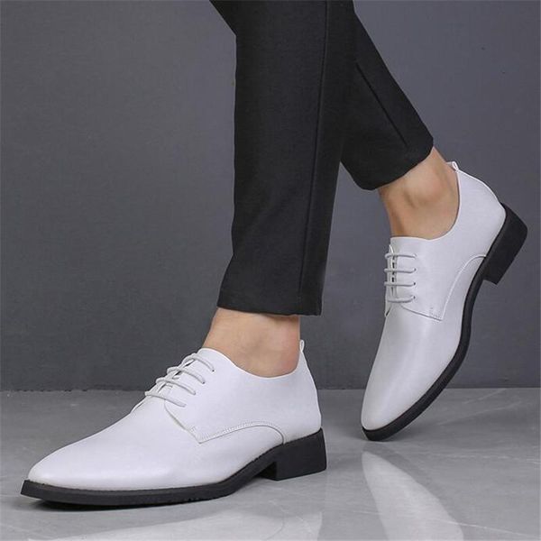 

leather shoes for men fashion casual business office formal men shoes lace up wedding party dress size 37-44, Black