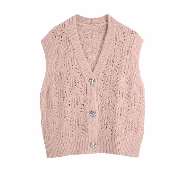

new pink knitted sweater women winter 2021 warm sleeveless v neck knit vest female cut out vintage waistcoat nwvj, White;black