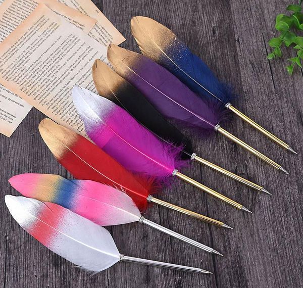 

2021 ostrich feather quill ballpoint pen for wedding signature birthday party gift home decoratio bbynab, Blue;orange