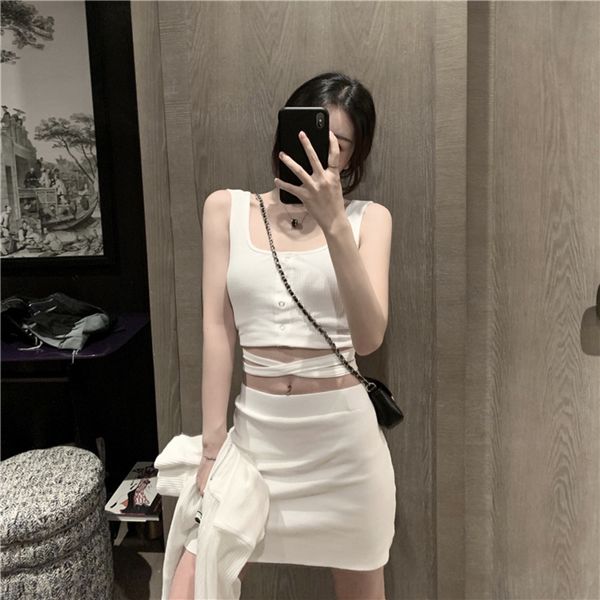 

ixmwq 2020 summer new cross korean style ins suit vest short skirt cardigan coat vest coatknitted coat three-piece strap for women nqhnl, Gray