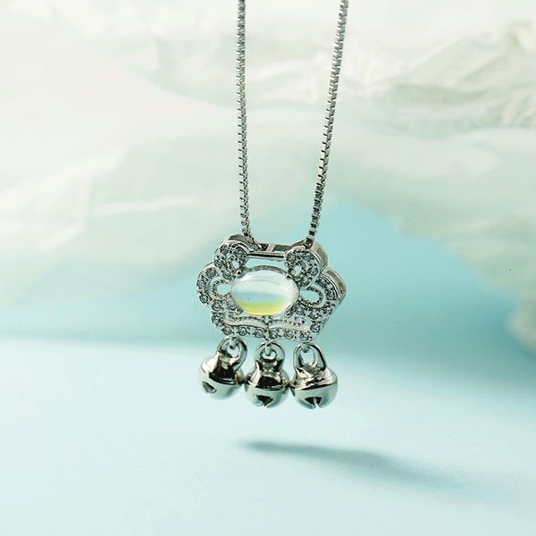 

korean moon necklace stone ping'an long life version simple ruyi lock clavicle chain for girlfriends, Silver