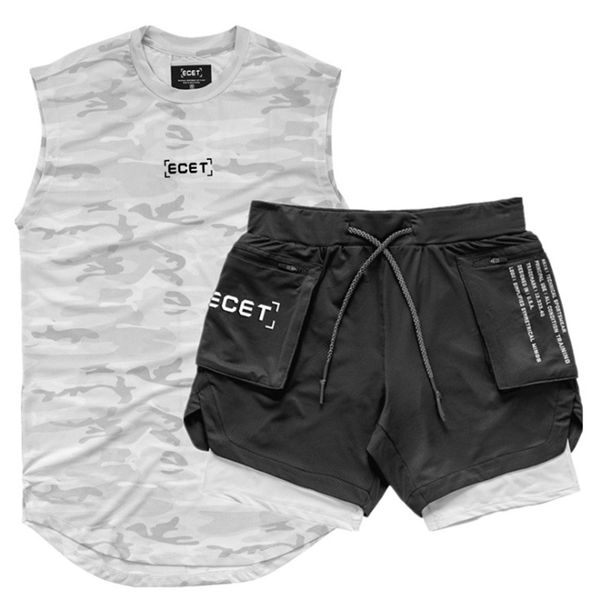 

2 pcs/set sports set men's suits running shirts/vests+sports shorts jogging mens sportswear suit soccer running fitness gym sets 1022, Gray