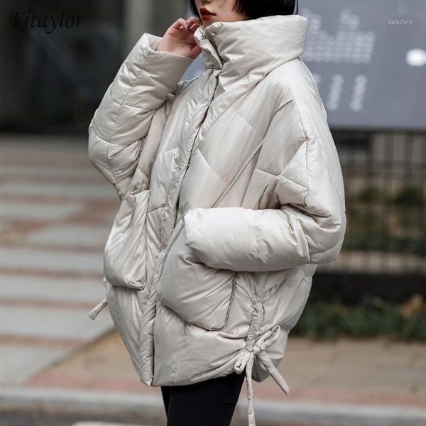 

fitaylor winter women stand collar jacket 90% white duck down coat green irregular parkas thickness warm oversize snow outwear1, Black