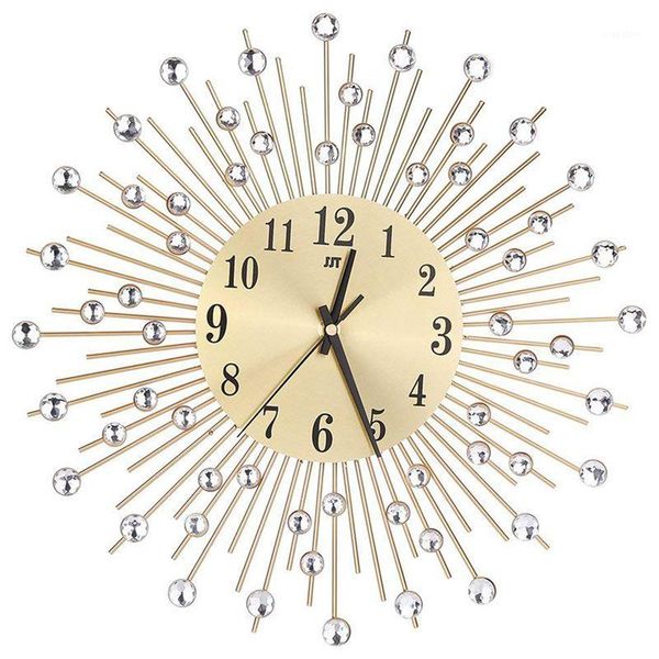 

practical wall clock diamonds decorative round clock metal living room decor quiet quartz clocks modern minimalist clocks(gold)1