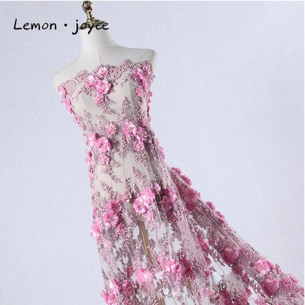 

ribbon 2021 selling pink lace dress 3d flower beaded handcraft evening party fabric, Pink;blue