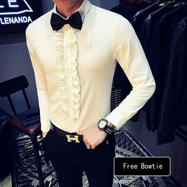 

black/white plus size 5xl-s spring long sleeve men dress shirts simple slim fit casual prom tuxedo night club/singer costumes, White;black