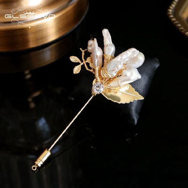 

glseevo natural fresh water baroque pearl brooch for women party beautiful brooches broche du luxe femme bijoux jewelry go0333 201009, Gray