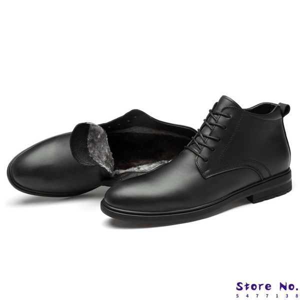 

men's shoes winter with fur warm leather ankle boots men boots men business oxford warm dress classic shoes, Black
