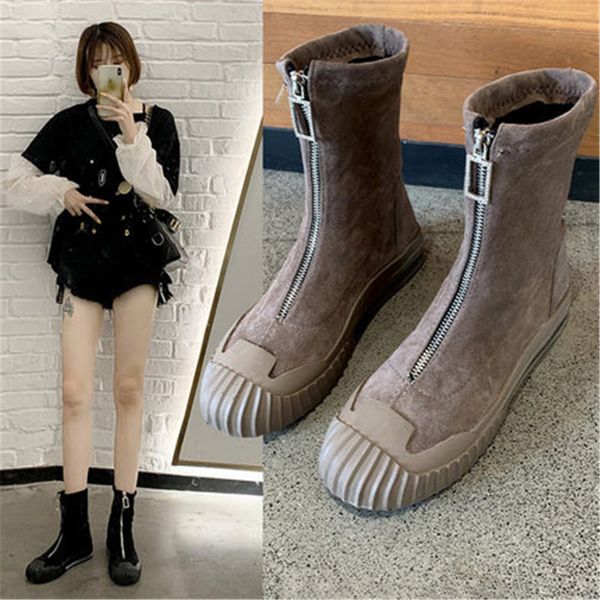 

front 2021 new zip short boots autumn toe round crystal thick female fashion 35-40 w9ck, Black