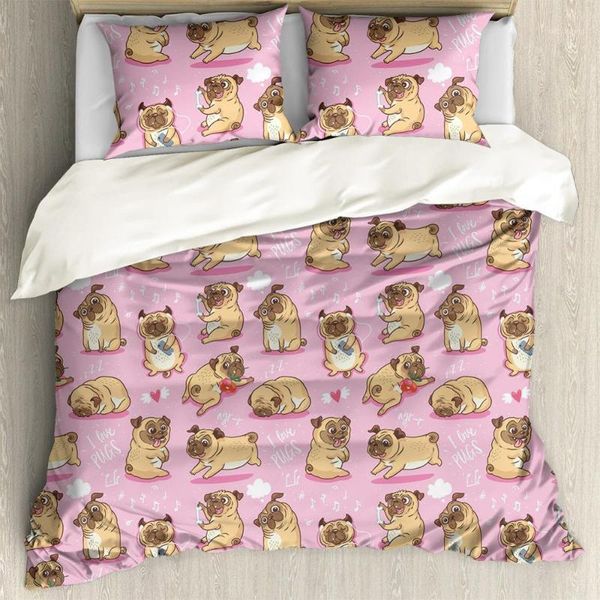 

bedding sets cartoon pink pug dog printed bed set duvet cover king  size comforter linen1