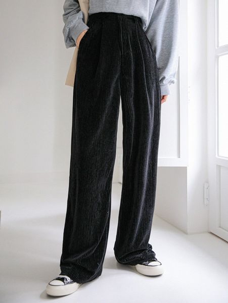 

dazy high waist slant pocket corduroy pants k0no#, Black;white