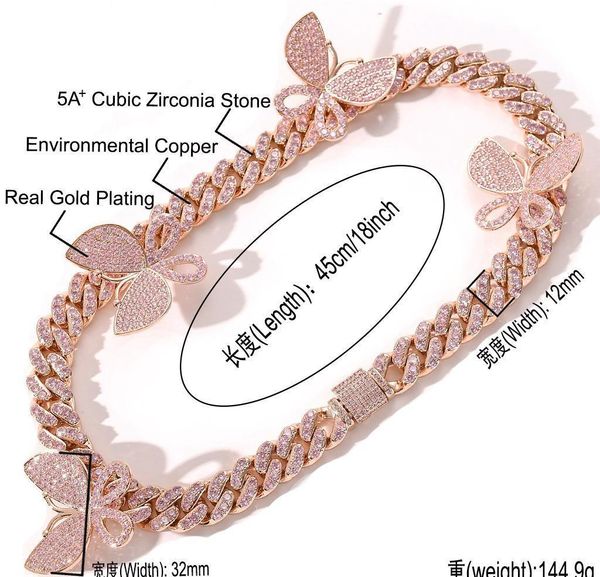 

1m choker pink diamond butterfly ожерелье hiphop chain 14k гальваноплатская медь сделана i wmtcut bdegarden, Silver