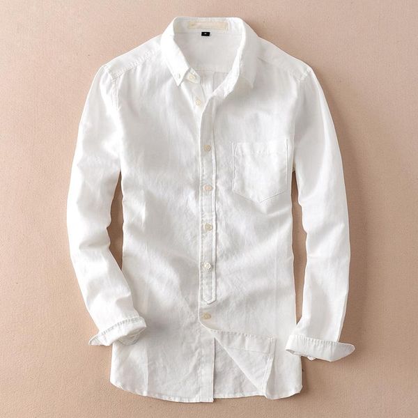 

men's casual shirts 2021 spring men white linen long sleeve breathable thin slim shirt chemise homme camisa masculina s-xxxl, White;black
