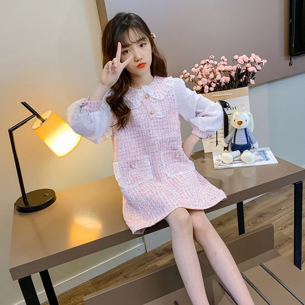 

teenage clothes kids dresses for girls long sleeve plaid puff sleeve girl princess dress kids clothing e8257, Red;yellow