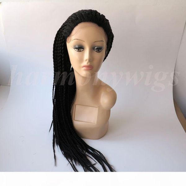 

fashion braiding synthetic lace front wig straight black 30inch heat resistant hair big box braids woman wig