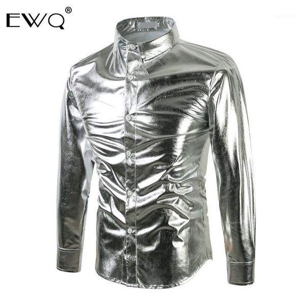 

men's casual shirts ewq / men's clothing metal shine solid color long sleeve shirt for male 2021 fashion autumn persoanlity 19h-a, White;black