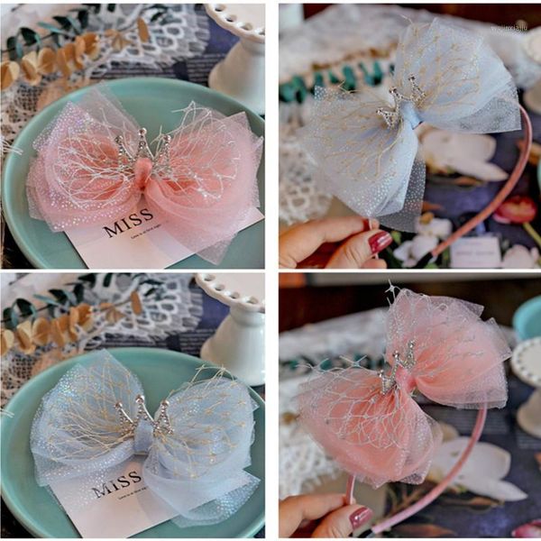 

hair accessories 8pcs/lot children three-dimensional bow hairpin crown for kids hairbands girls bows headdress1, Slivery;white